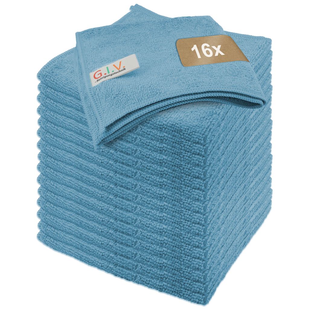 Mikrofasertücher blau, Putztücher Set 16 Stück, 32x32 cm, Produktbild 