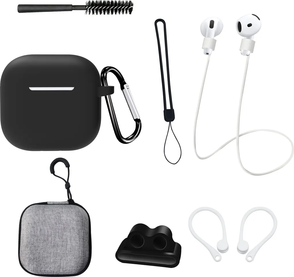 Set Protezione AirPods 4 Nero INF - Accessori Minimalisti 8 in 1