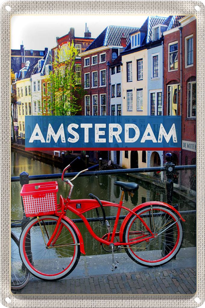 Blechschild Reise 40x30cm Amsterdam Reiseziel Fahrrad