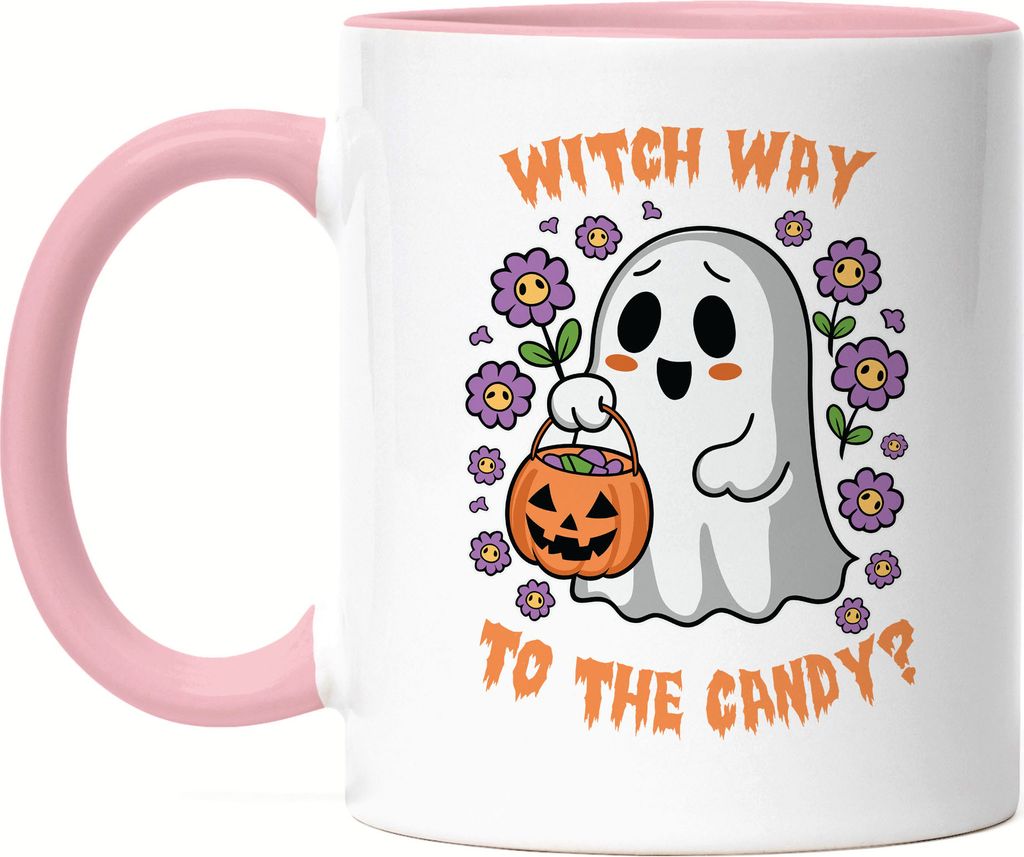 Witch Way To The Candy Tasse Rosa Halloween Geschenkidee Halloweenparty Gruselgeschenk Halloween-Deko