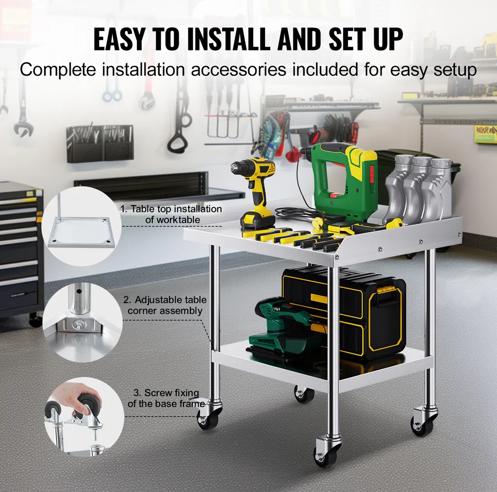 Table Inox Anti-Éclaboussures : Solution de Préparation Pro sur Roues - 6