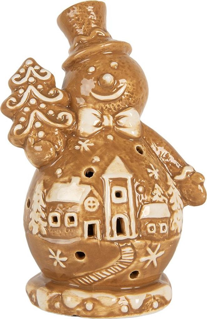Clayre & Eef Weihnachtsdekoration Schneemann 11x8x16 cm Braun Keramik