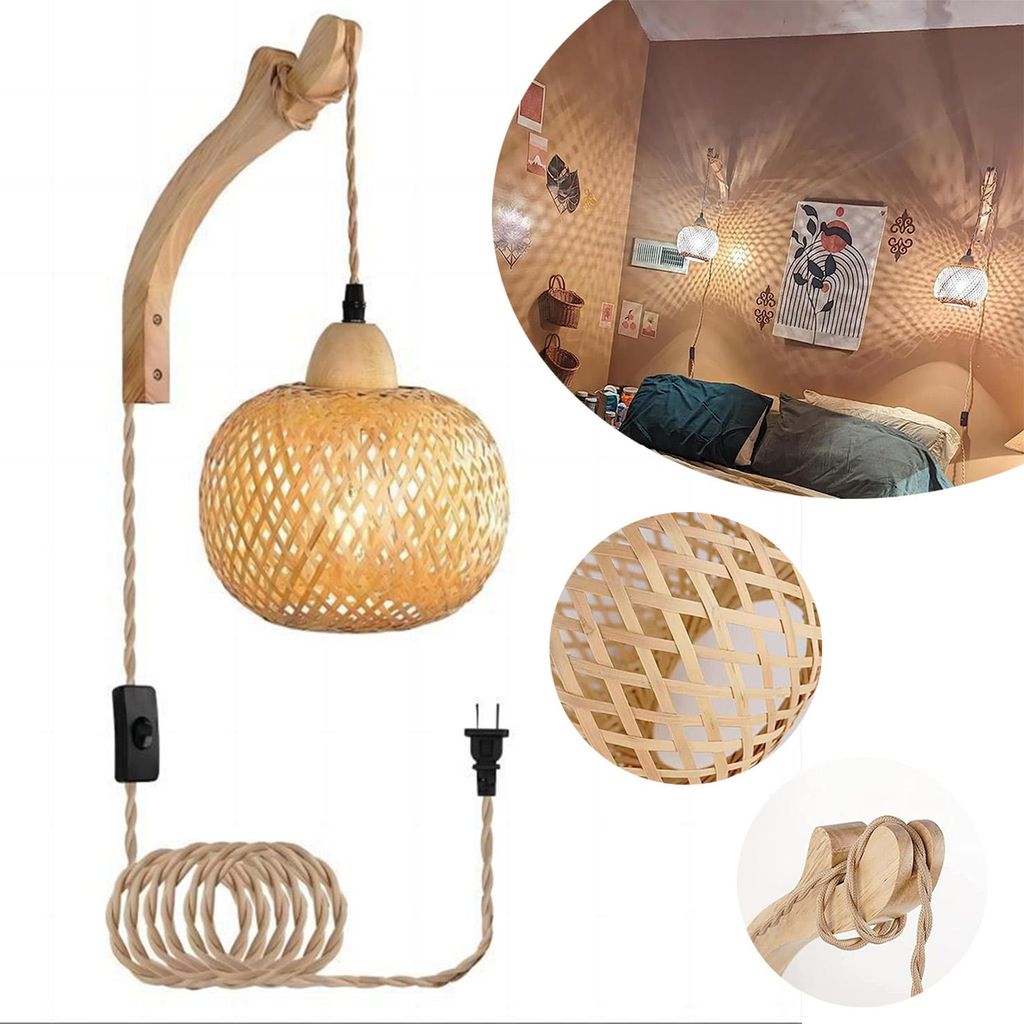 Holz Innen Wandleuchte, Vintage Wandlampe, Retro Bambus Produktbild 