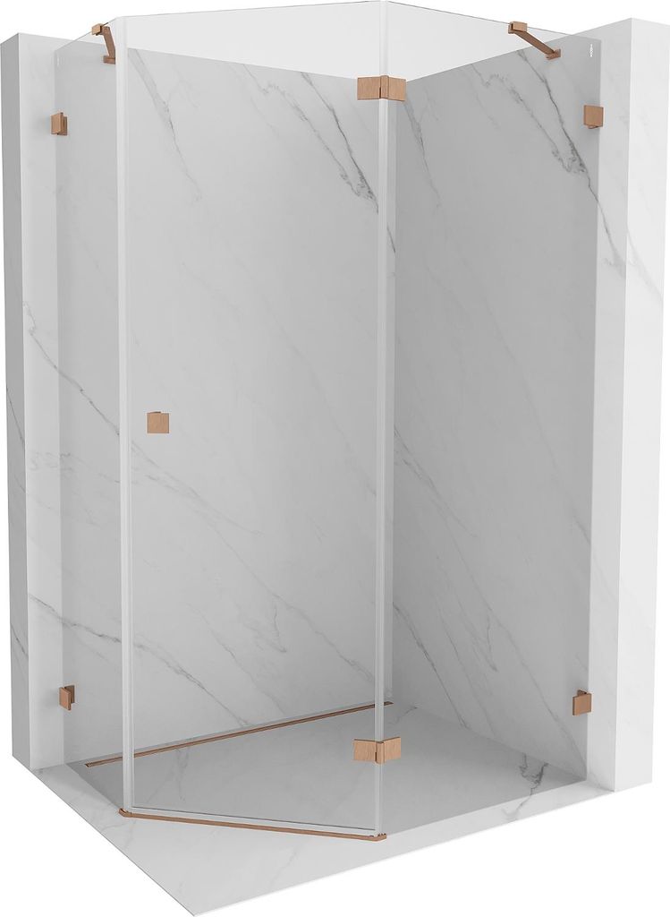 Mexen Lunar Fünfeck-Duschkabine, pendelnd, rechts 90 x 80 cm, transparent, gebürstetes Kupfer - 831-090P-080L-65-00-P