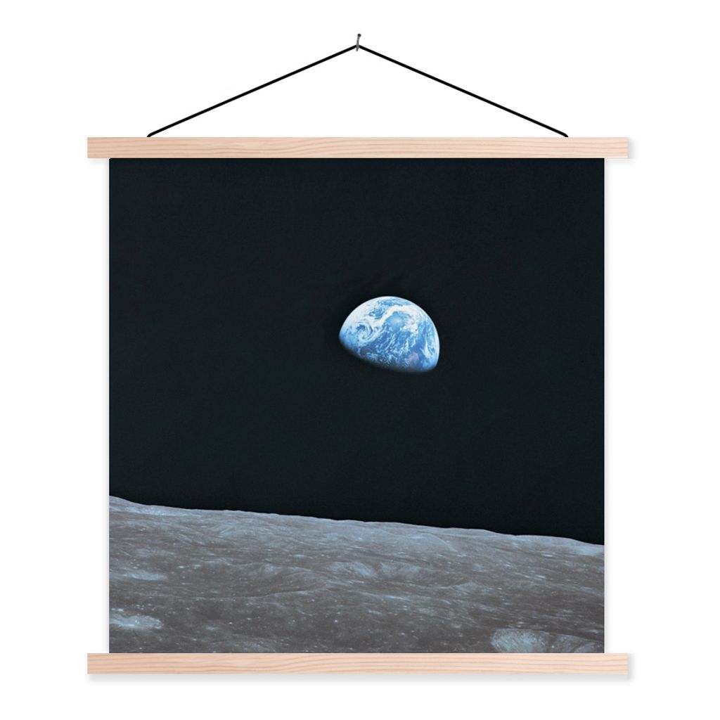 MuchoWow Textilposter Die Erde vom Mond aus 40x40 cm mit holzfarbenen Rahmen - Posterleiste