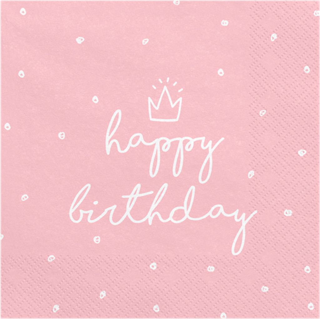 Serwetki różowe Happy Birthday, 33x33 cm (1 op. / 20 szt.) Zdjęcie produktu