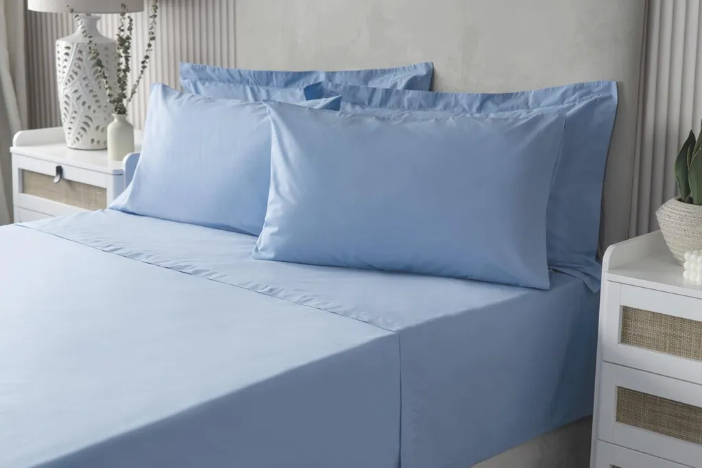 Cache-sommier Belledorm BM179 en percale pour lit double bleu ciel