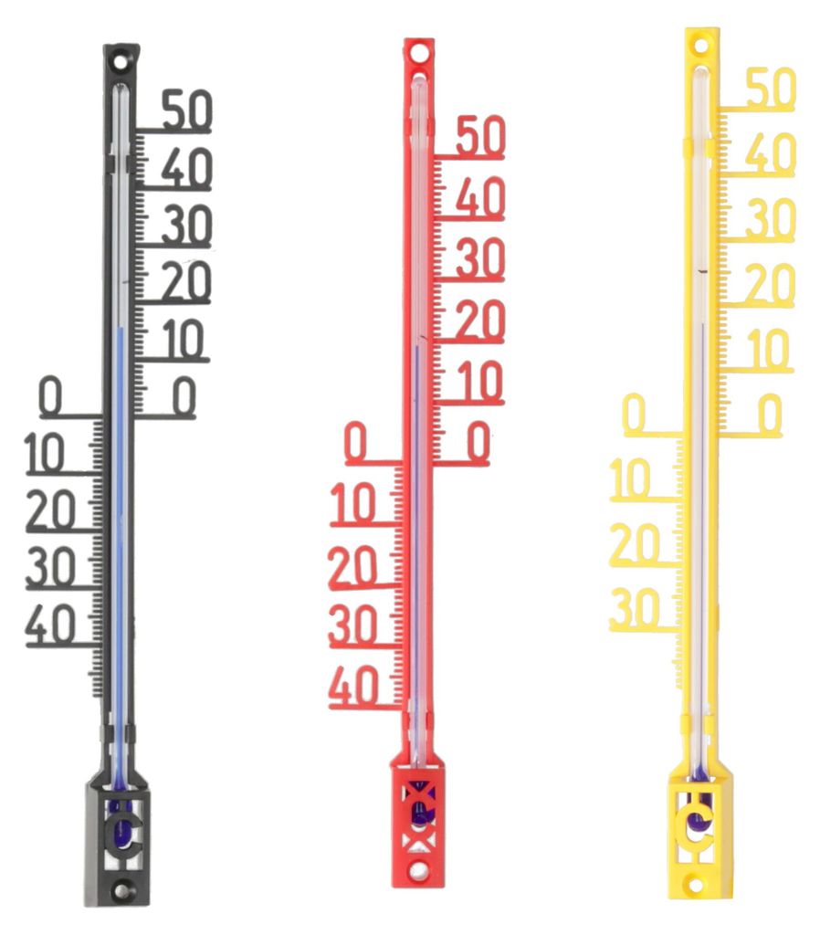 3 Stück Gartenthermometer Set Kunststoff im Set in Schwarz Rot Gelb 16cm Temperaturanzeige -40 bis +50°C Analog Außen Innen Thermometer
