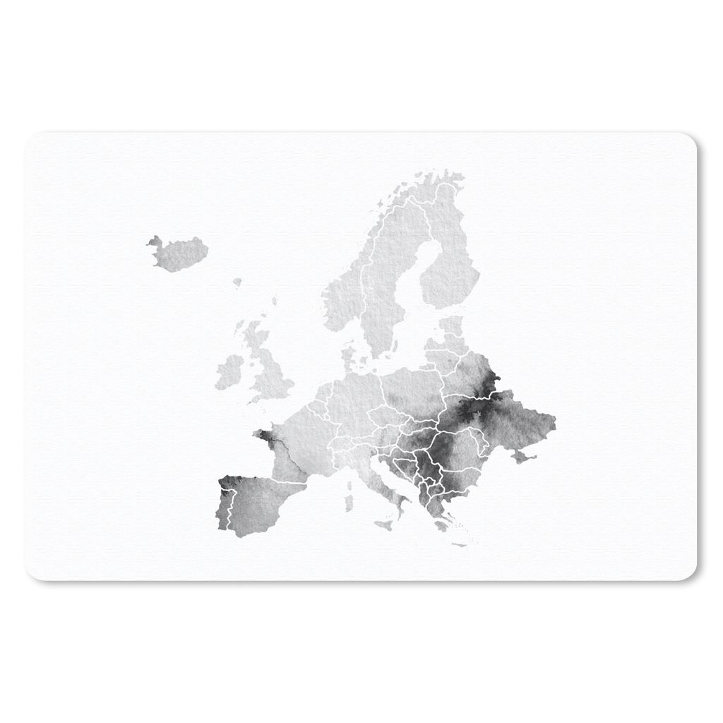MuchoWow Mauspad Mousepad Europa-Karte in hellgrauer Aquarellfarbe - schwarz und weiß 27x18 cm - Mousepads - Maus Mat - Pad - Mausunterlage - B...