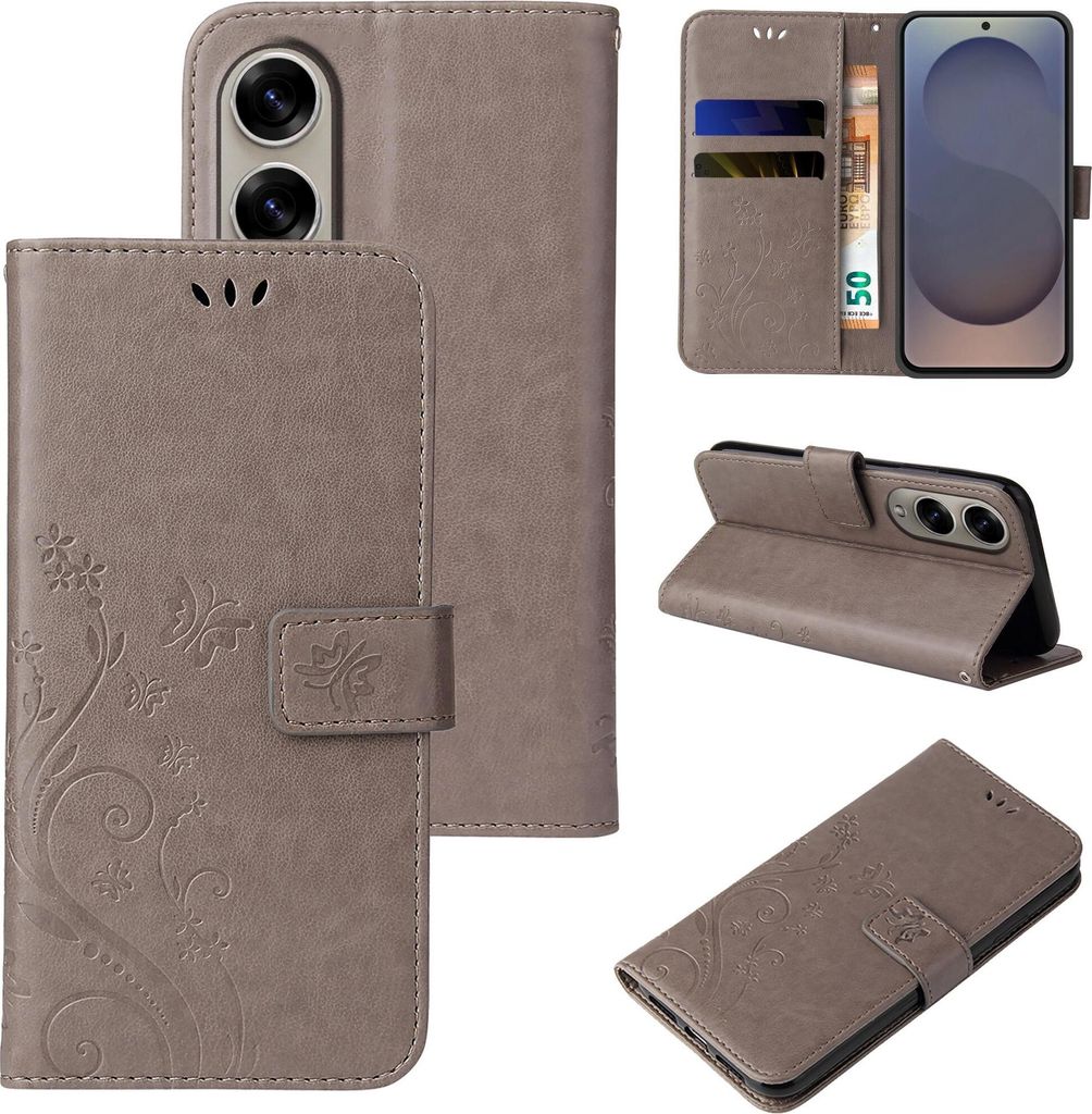Collage of images showing a flip phone case from different angles and in use.