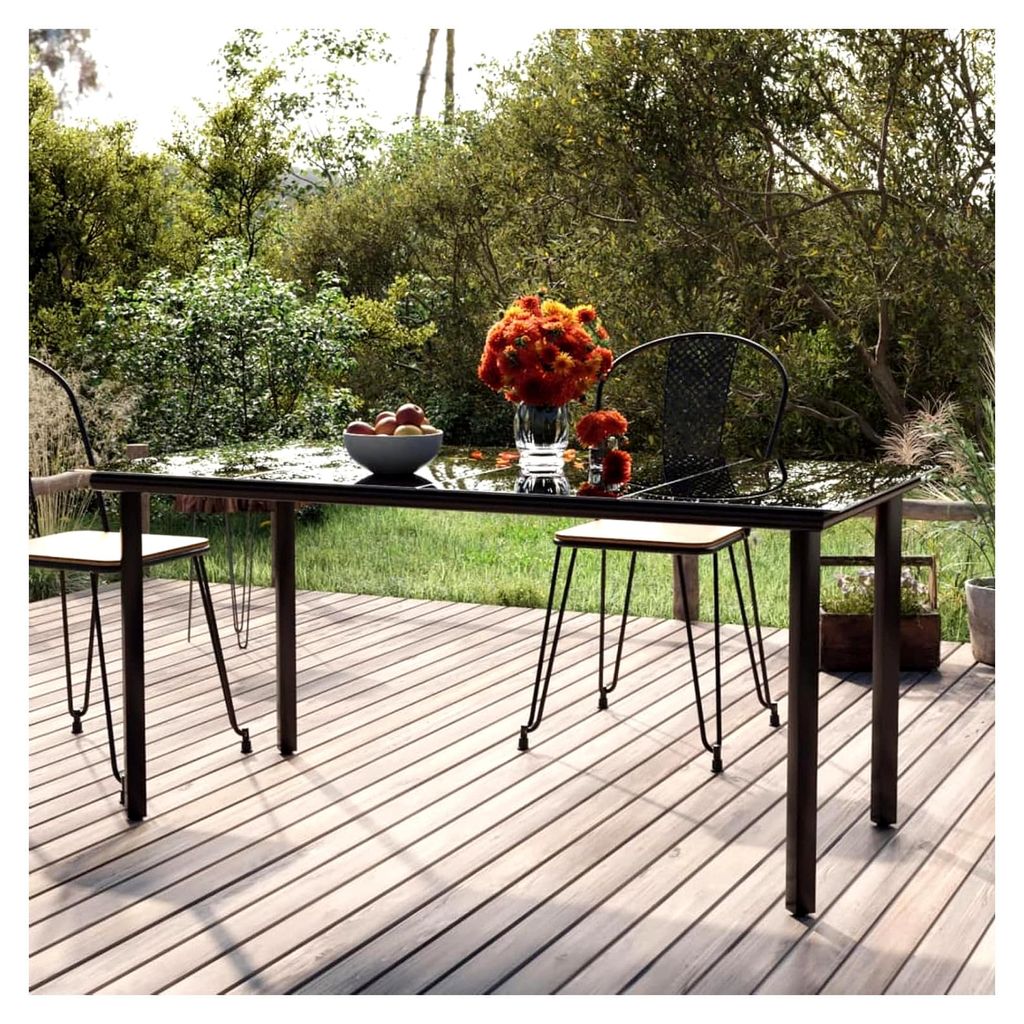Garten-Esstisch, Gartentisch, Terrassentisch, Balkontisch, Gartenesstisch, Gartenmöbel, Partytisch, Schwarz 160x80x74 cm Stahl und Hartglas