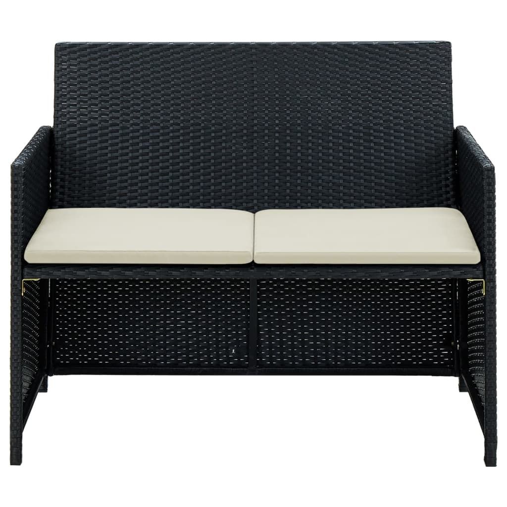 vidaXL 2-Sitzer-Gartensofa mit Polstern Schwarz Poly Rattan Produktbild 