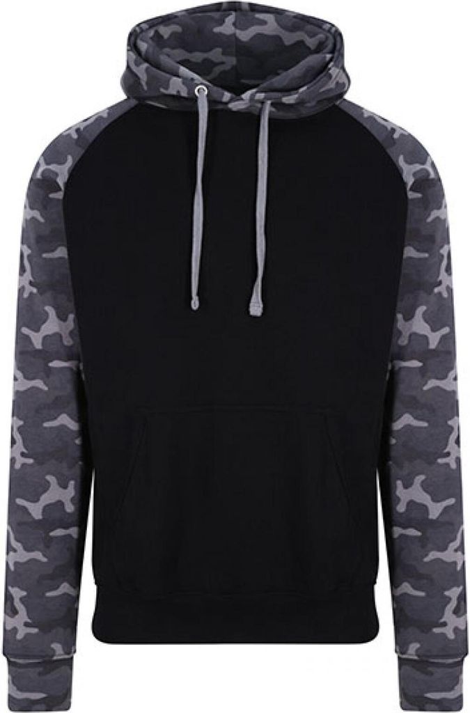 Just Hoods JH009 | Herren Baseball Hoodie / (WRAP)-e Produktion - Farbe: Solid Black/Black Camo - Größe: XL