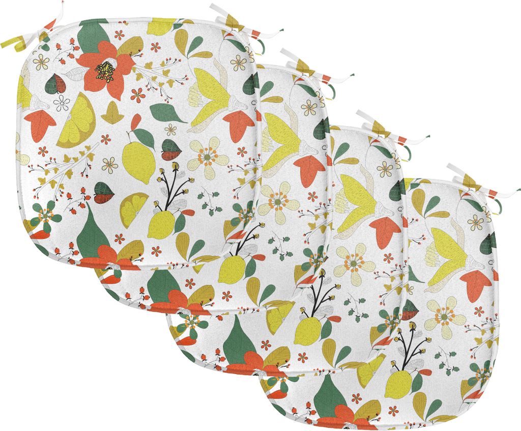 ABAKUHAUS Blumen Polster für Esszimmerstühle, Frühlings-Zitronen-Blätter, Dekoratives wasserfestes Kissen mit Riemen für Küchensitze, 40 cm x...