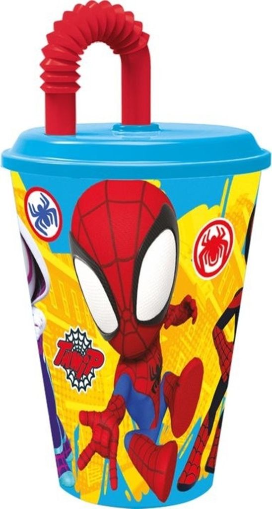 Spiderman Spidey Kunststoffbecher mit Strohhalm, 430 ml