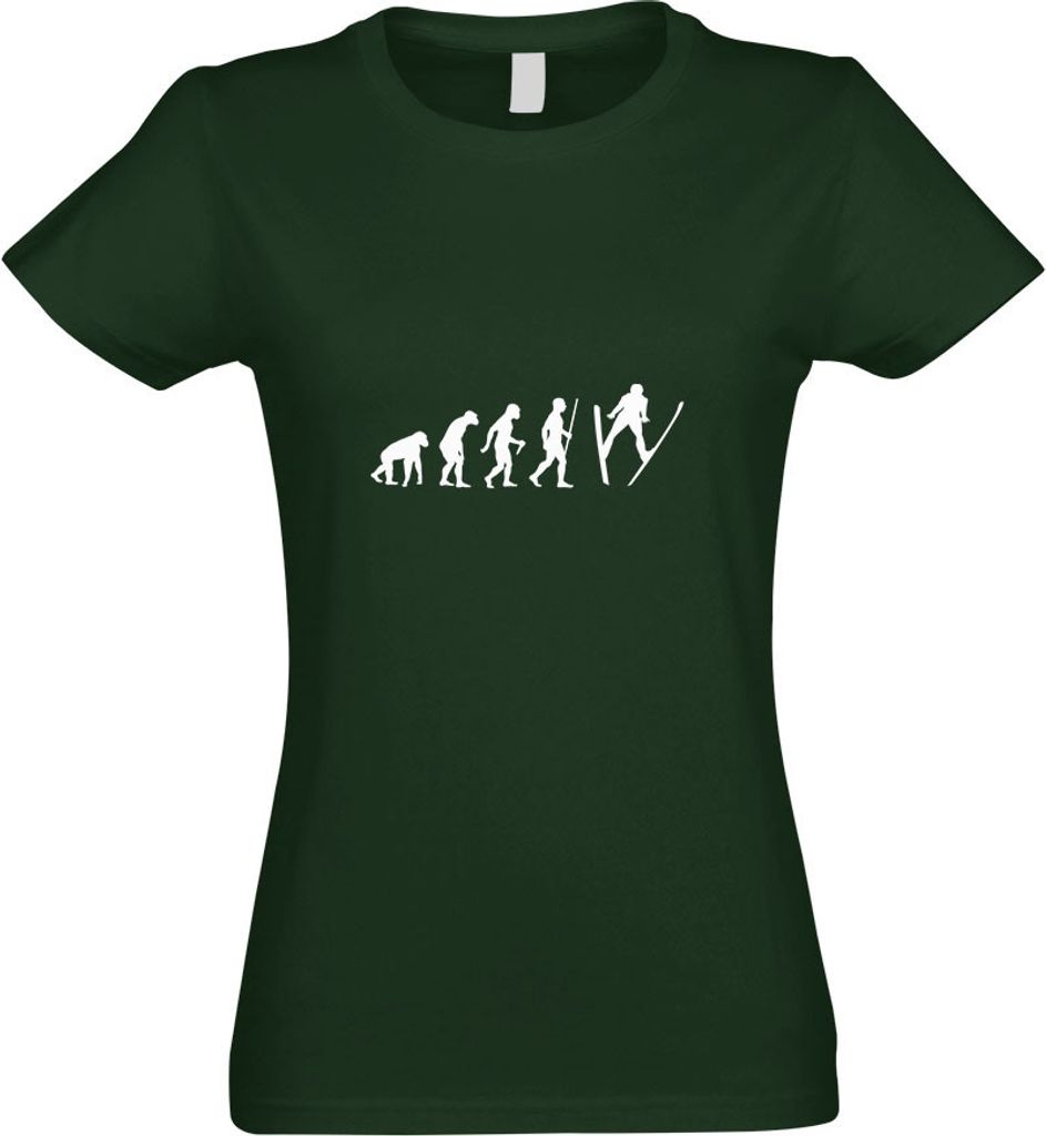 Kiwistar - T-Shirt tailliert - Damen - flaschengrün - Skispringen Evolution - mit Motiv Bedruckt - Funshirt Design - Sport - Freizeit - Damen - M