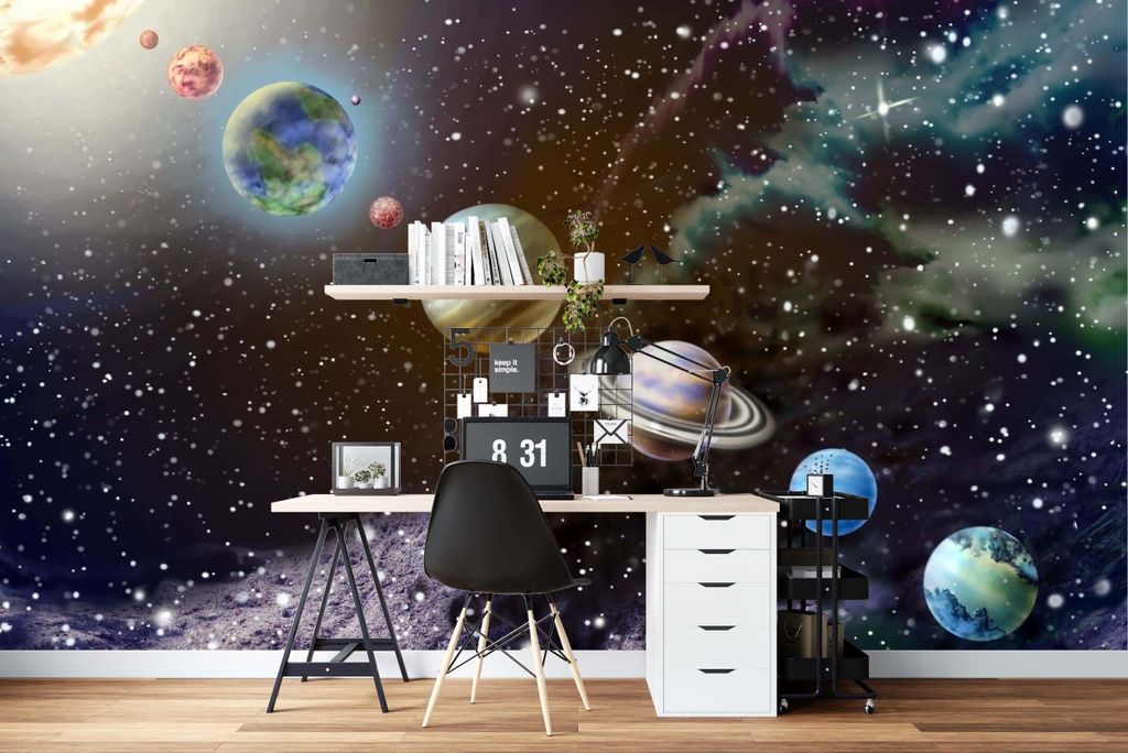 DECO WALLS Fototapete Kinderzimmer Kosmos und Planeten - Außergewöhnliche Haltbarkeit XXL 240x360 cm