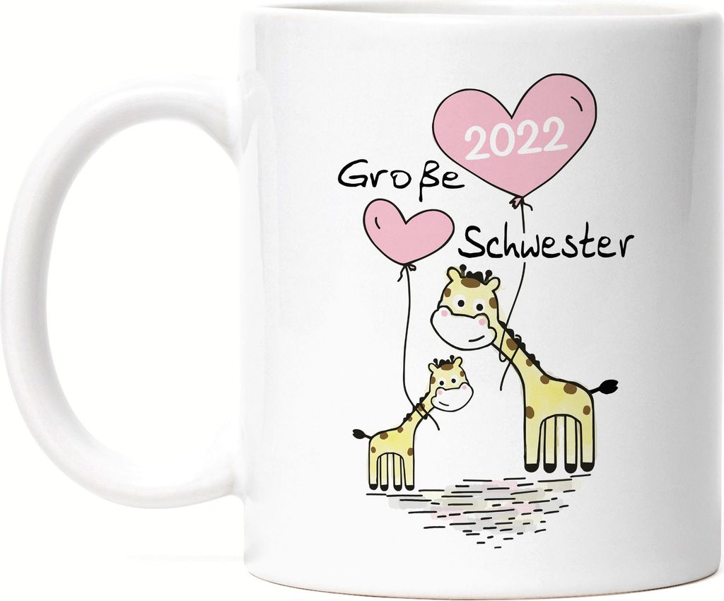 Ich werde Große Schwester 2022 Tasse Schwangerschaft Verkündung Geburt Big Sister Geschenk Giraffe