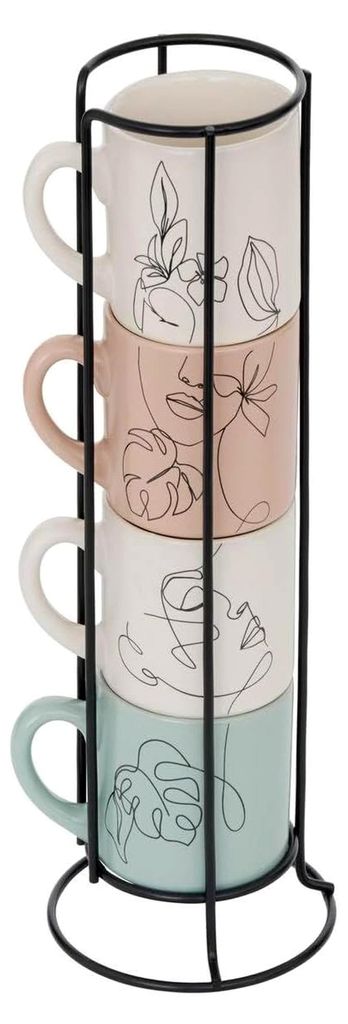 Atmosphera - Rack 4 Becher Gesicht l8,8xp7,2xh25,5cm