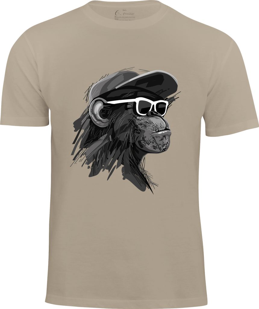 Cotton Prime T-Shirt mit Affenmotiv - Cool Monkey mit Brille XL Beige