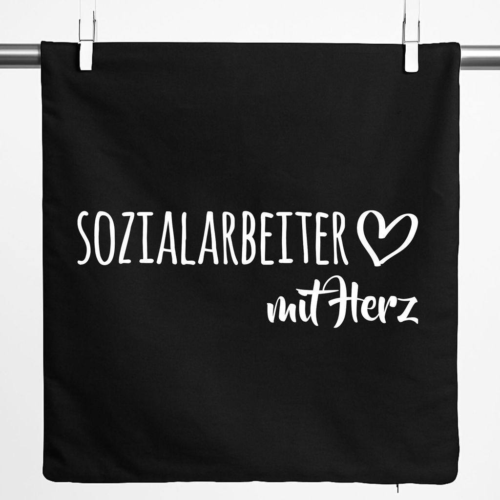 Huuraa Kissenbezug Sozialarbeiter mit Herz 40x40cm Black Baumwolle Dekokissenbezug Geschenkidee