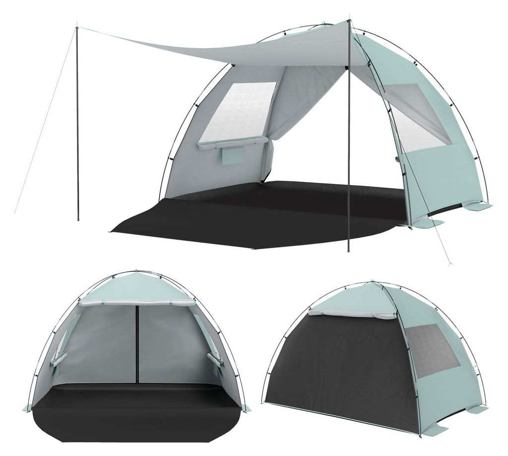 COSTWAY Strandmuschel UV-Schutz 50+, Strandzelt mit Vordach, Reißverschlusstüren, Netzfenstern & Tragetasche, Zelt für 3-4 Personen 220x150x150c...