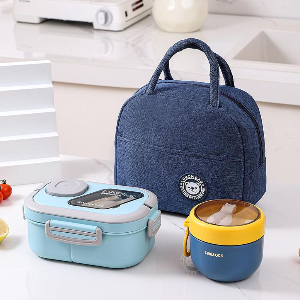 Isolierte Lunchbag Kühltasche Thermotasche für Essen & Getränke Lunchbox Tasche Kinder Schule Büro Picknick Tragbar Blau, A0520