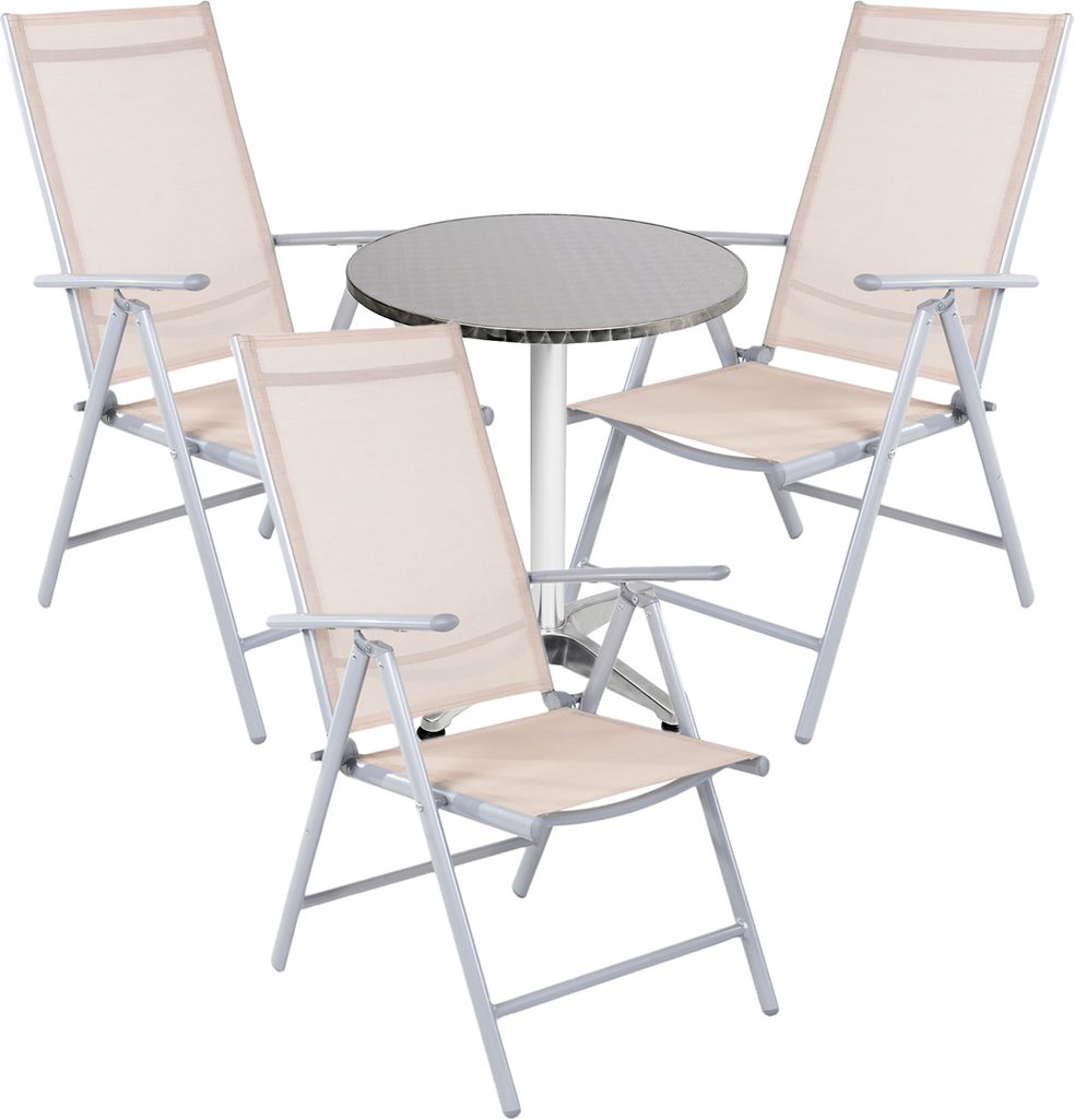 Bistro Sitzgarnitur Bistrogarnitur 4-teilig Silbergrau / Beige