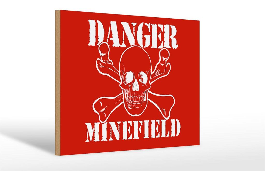 Holzschild Hinweis 30x20cm Danger Minefield Schädel Produktbild 