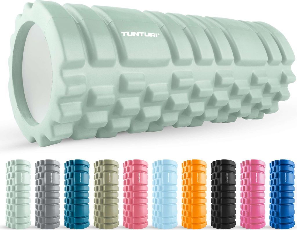 Tunturi Yoga Grid Foam Roller - fazienrolle rücken wirbelsäule - 33 cm lang in Minze - fitness rolle - Rücken rolle - Inkl. e Fitness-App