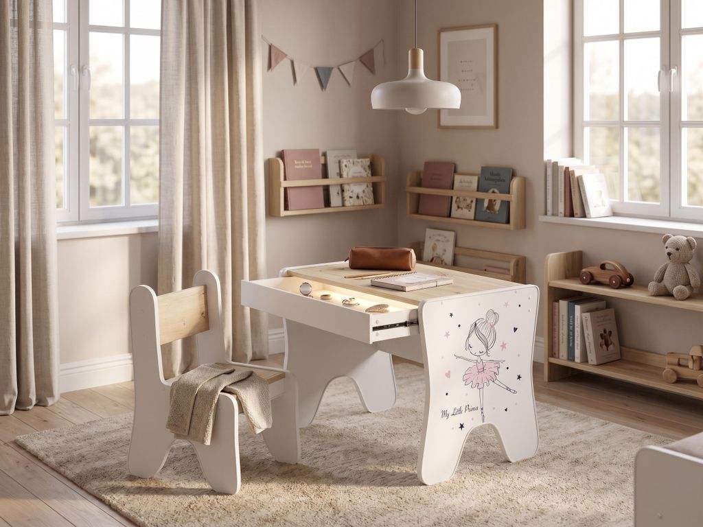 Kinderschreibtisch Set Artisan Eiche | Schreibtisch mit Stuhl, Schublade | Möbel-Set für Kinderzimmer inkl. Aufkleber