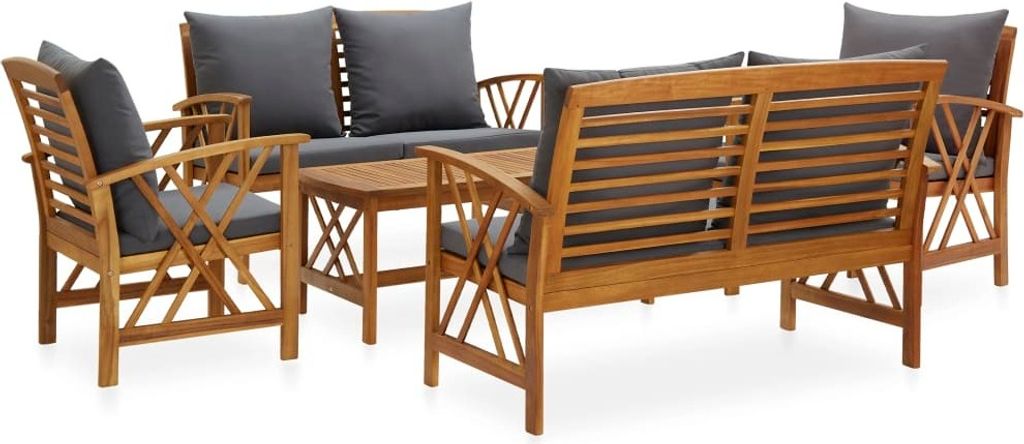 5-tlg. Garten-Lounge-Set mit Auflagen Massivholz Akazie