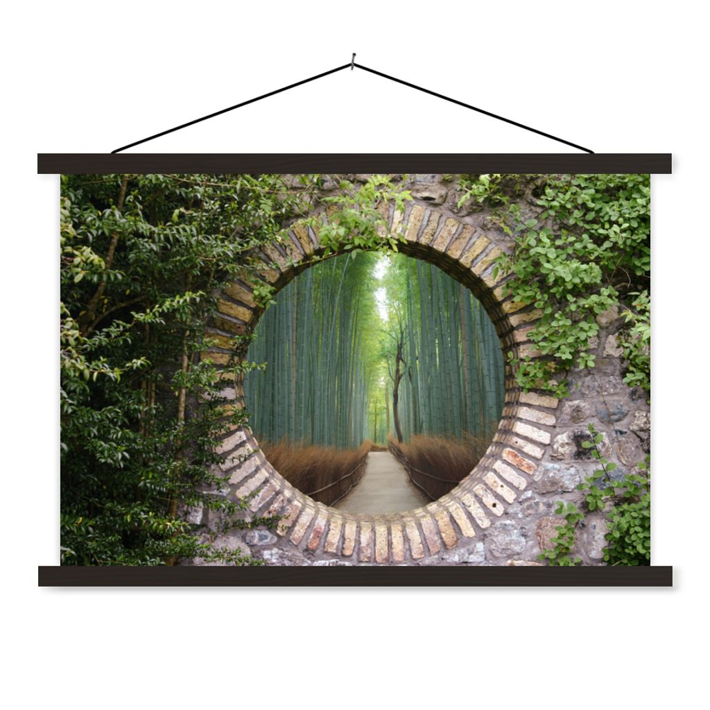 MuchoWow Textilposter Bambus - Wald - Japanisch - Aussicht 120x80 cm mit schwarzem Rahmen - Wanddeko