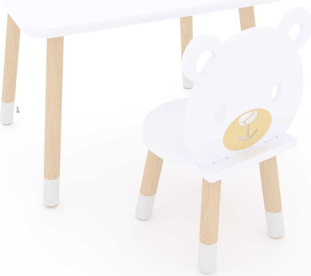 DEKORMANDA – Kindertisch mit stuhl – kinderzimmermöbel – teddybärstuhl für kleine tierfreunde – weißer kindertisch 65 x 50 cm mit 1 stuhl