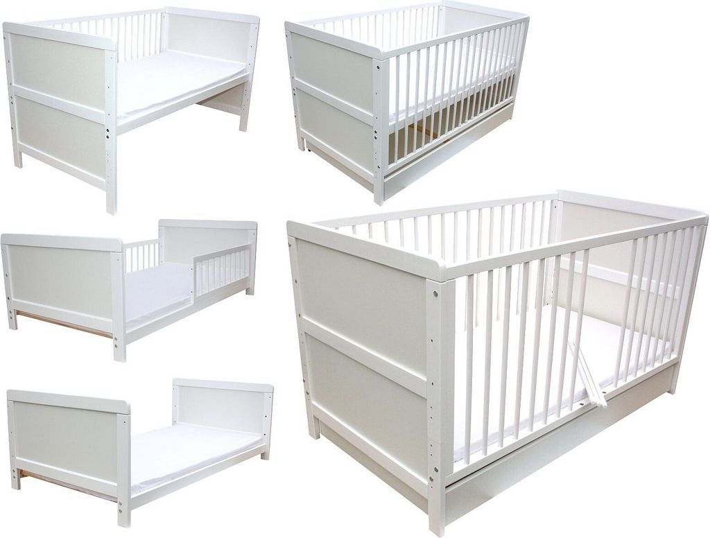 Kinderbett Juniorbett Beistellbett 140x70 cm 3in1 weiß mit Produktbild 