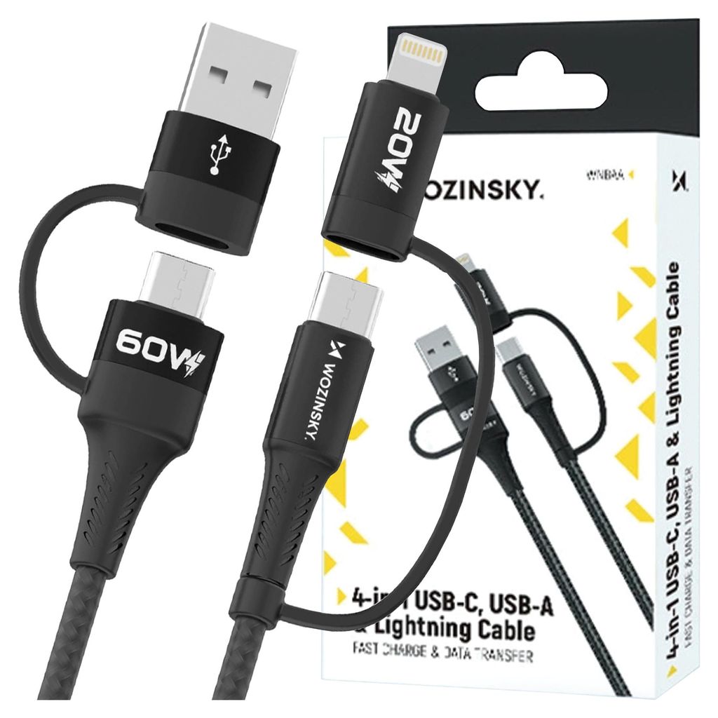 Câble Wozinsky Wnbaa 4W1 2X Usb-C 1X Usb-A 1X Lightning 60W Image du produit 