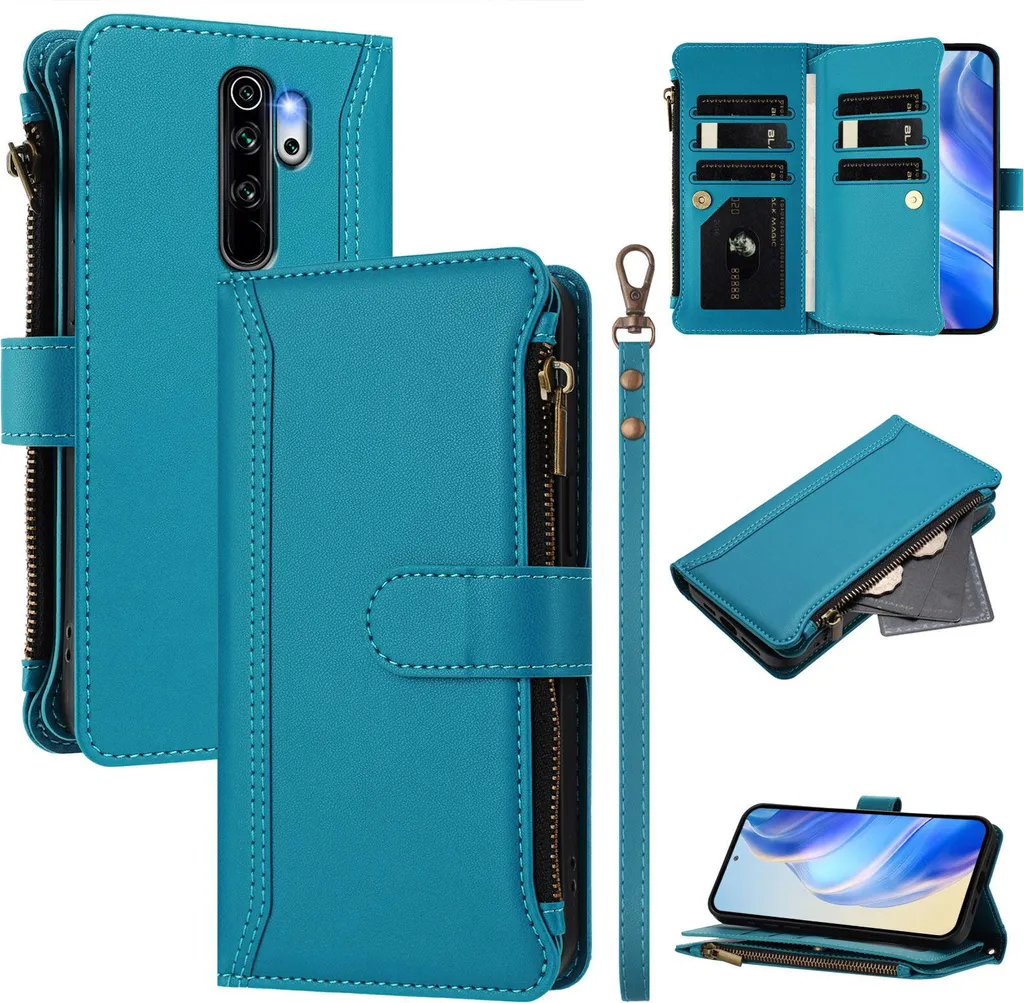 Cover Xiaomi Redmi Note 8 Pro con Cerniera e Slot Carte Blu Lago