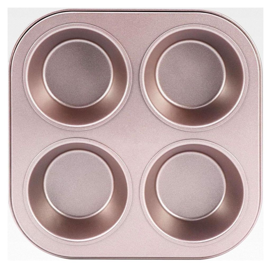 Muffinform mit 4 Mulden, antihaftbeschichtet, Kohlenstoffstahl, für Zuhause, Café, Bar und Restaurant (Silber-Gold, Größe: 1 Stück)