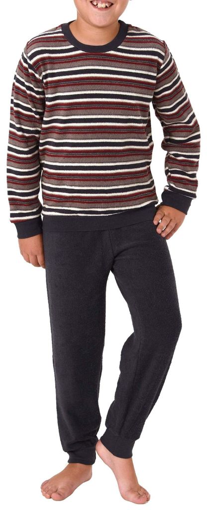 Jungen Frottee Pyjama Schlafanzug langarm mit Bündchen - Produktbild 