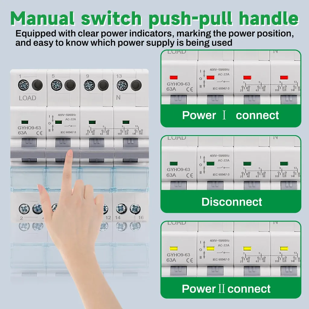 Inverseur de source manuel 4 pôles 63A pour tableau électrique 400V