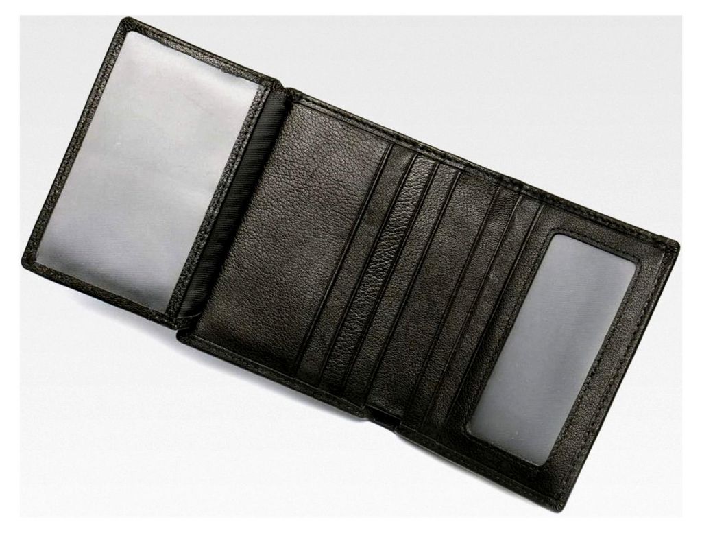 Geldbörse für Männer mit 2 ID-Sichtfenstern und RFID-Schutz aus Glattleder, kleine Vordertasche, Bifold, schwarz, dünnes Portemonnaie, Geschenk