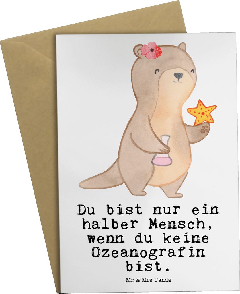 Mr. & Mrs. Panda Beileidskarte Ozeanografin Herz - Weiß - Geschenk, Spruch, Naturwissenschaftler, weihnachtskarten, dankeskarten, jubiläumskarte,...