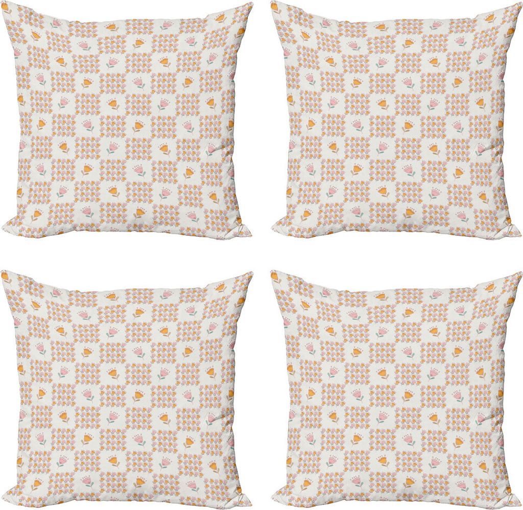 ABAKUHAUS Blumen Kissenbezug Set (4 Stück), Retro Blumen-Assembled, Moderner Doppelseitiger Digitaldruck, 50 cm x 50 cm, Coconut Multicolor