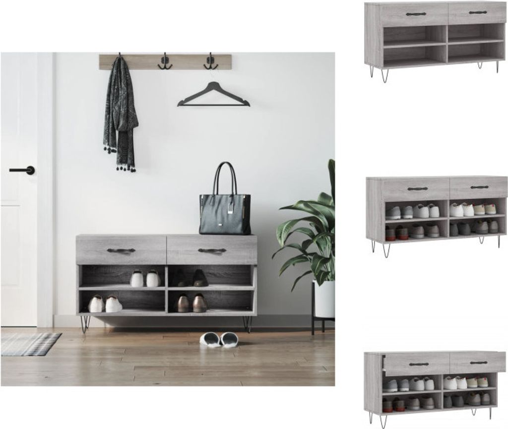 vidaXL Schuhbank Grau Sonoma 102x35x55 cm Holzwerkstoff - Schuhregale & -schränke