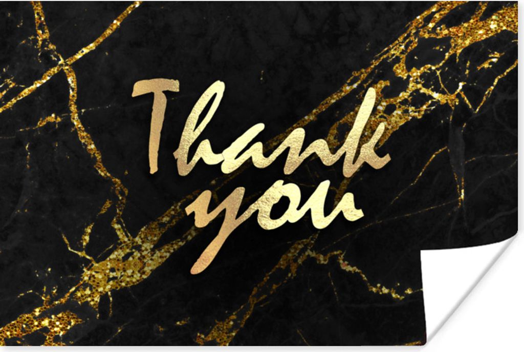 MuchoWow Poster Zitate - Dank - Gold - Marmor 120x80 cm - Bilder