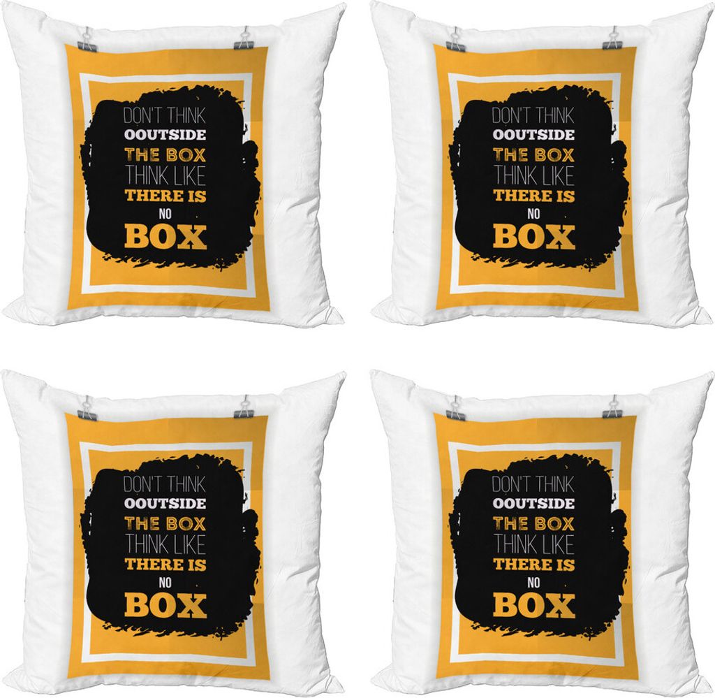 ABAKUHAUS inspirativ Kissenbezug Set (4 Stück), Kreatives Denken, Moderner Doppelseitiger Digitaldruck, 40 cm x 40 cm, Marigold Schwarz Weiß