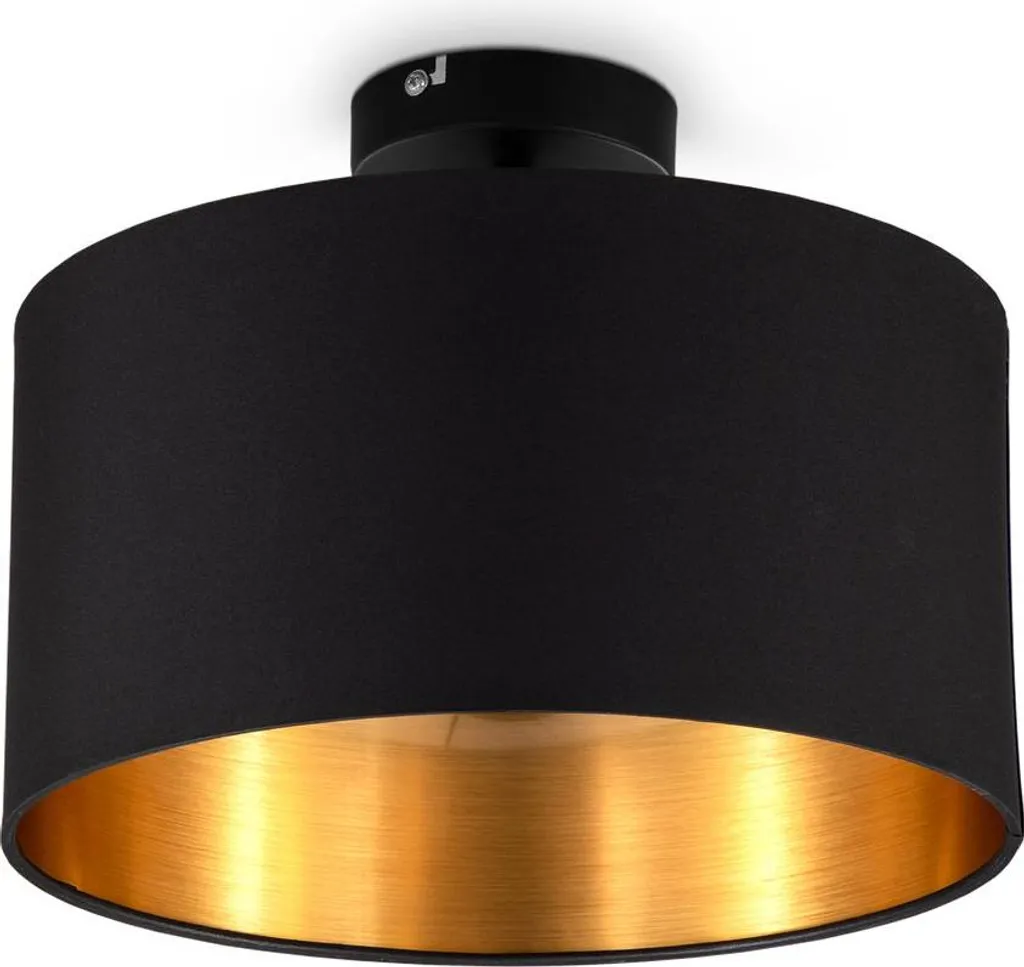 Luminaire de plafond chic en tissu noir et doré Ø300mm douille E27 B.K.