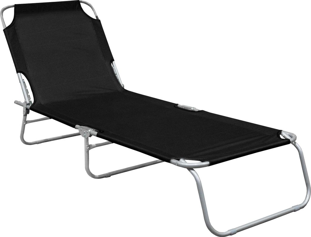 A black chaise lounge chair on a white background.