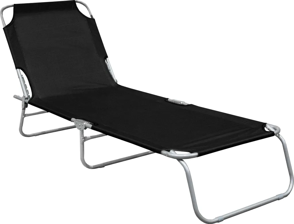 Chaise longue de jardin 3 pieds noir robuste pliable avec dossier incliné