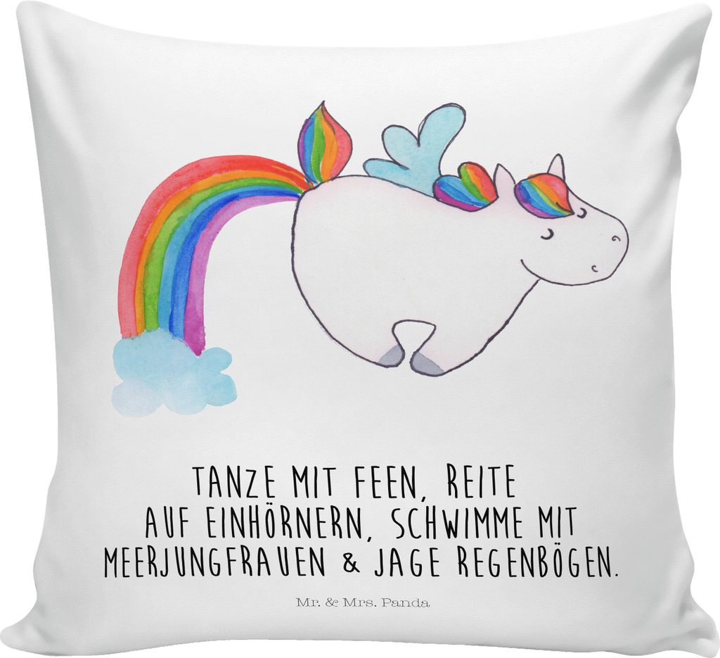 Mr. & Mrs. Panda zier kissen Einhorn Fliegendes Pferd - Weiß - Geschenk, kuschelkissen 40x40, Realität, Dekokissen Sofa, Regenbogen, Deko, bedruc...